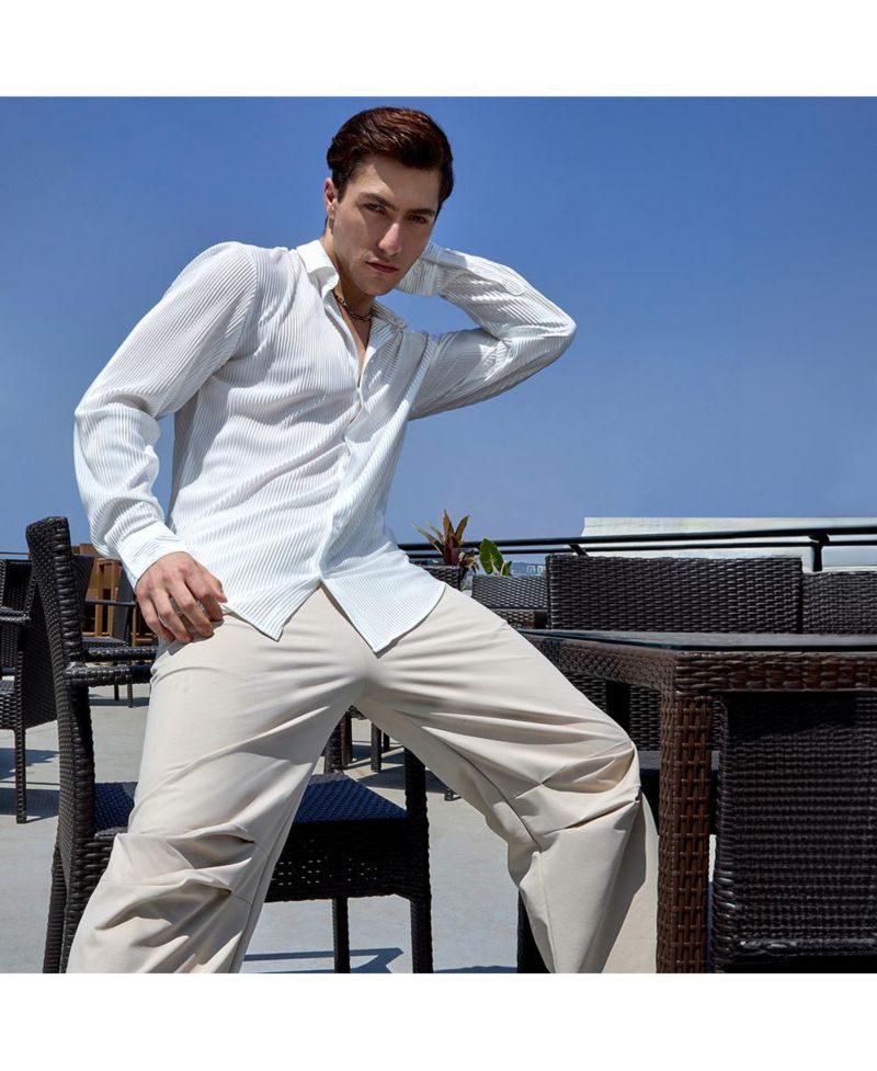 Men's Chalk White Pleat-Creased Shirt