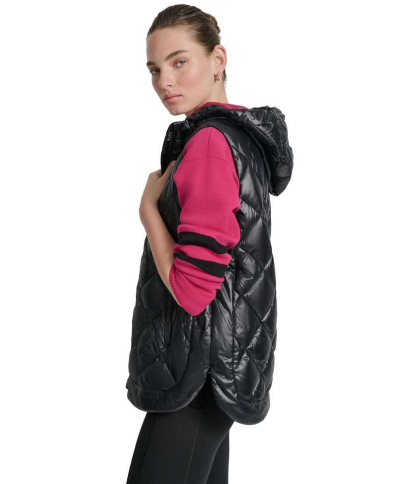 Women's Quilted Curved-Hem Hooded Vest