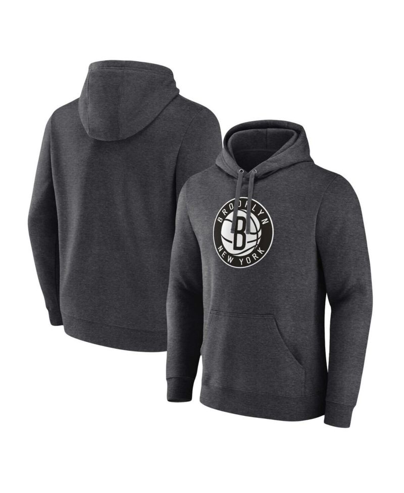 Men's Heather Charcoal Brooklyn Nets Primary Logo Pullover Hoodie