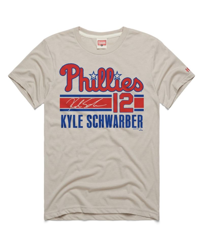 Men's Kyle Schwarber Stone Philadelphia Phillies Signature Name & Number Tri-Blend T-Shirt