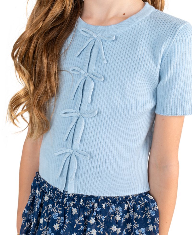 Girls' 7-16 Rib Knit Bow Top and Skort, 2-Piece Set