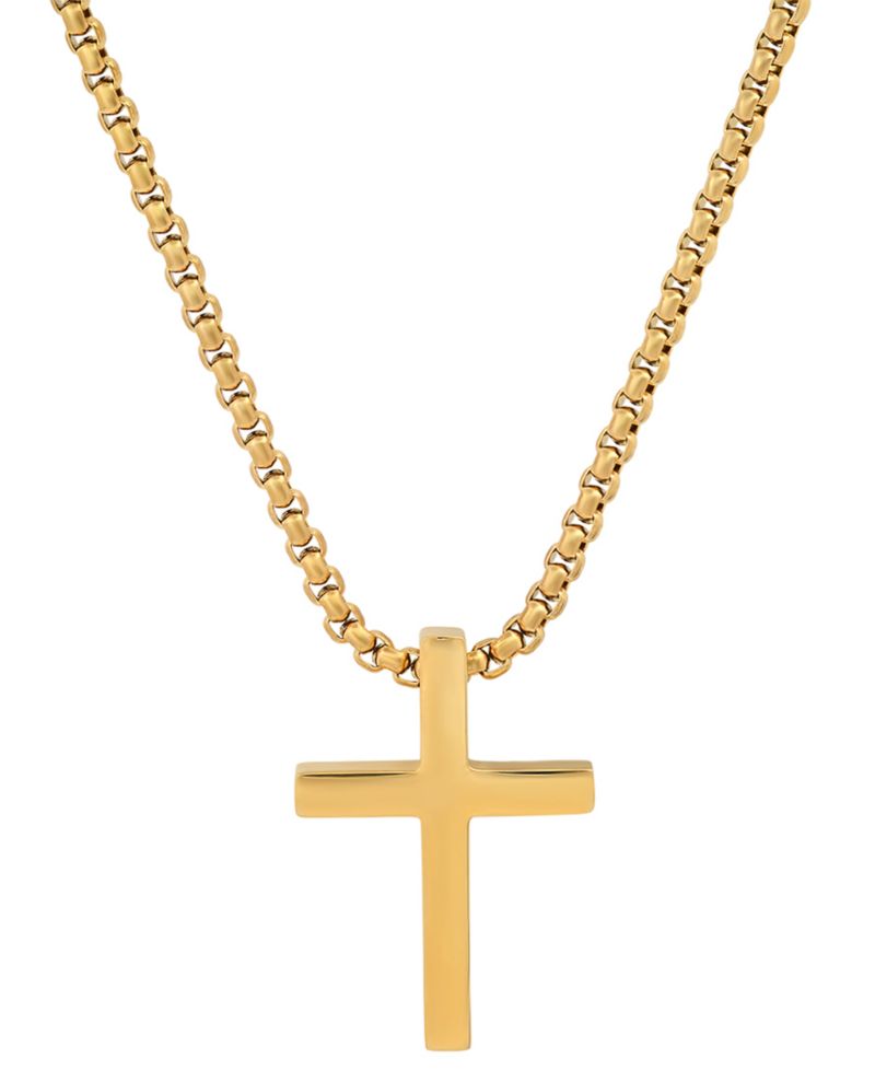 Men's Polished Cross Pendant Necklace, 24"