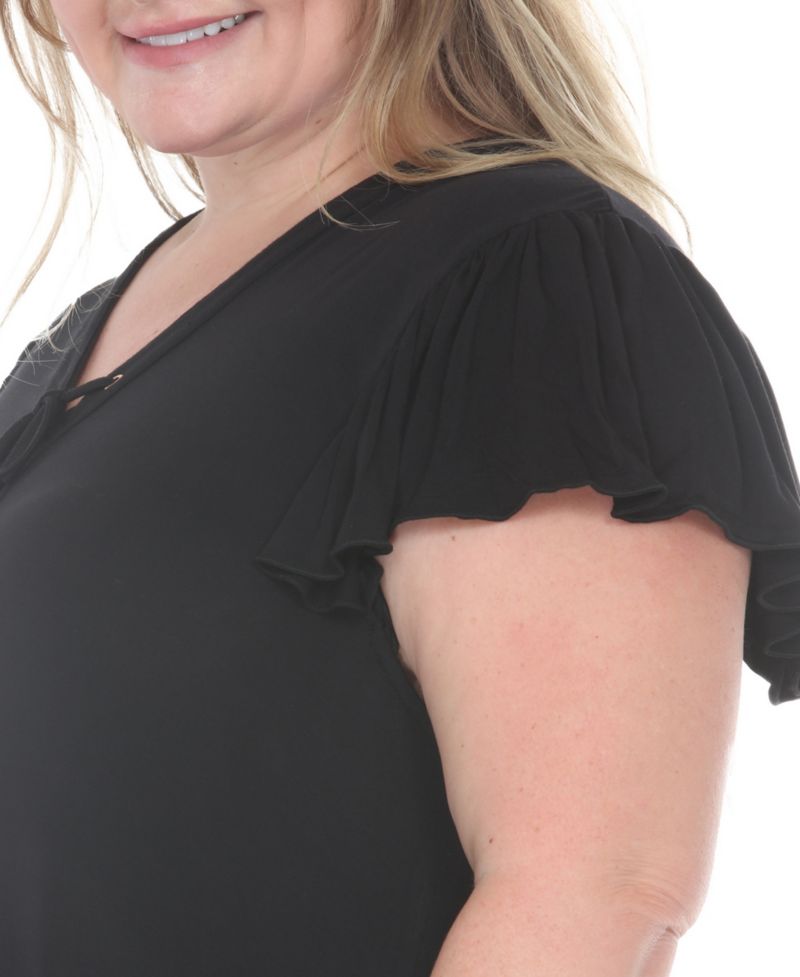 Plus Size Flutter-Sleeve Tie-Neck Maternity Dress