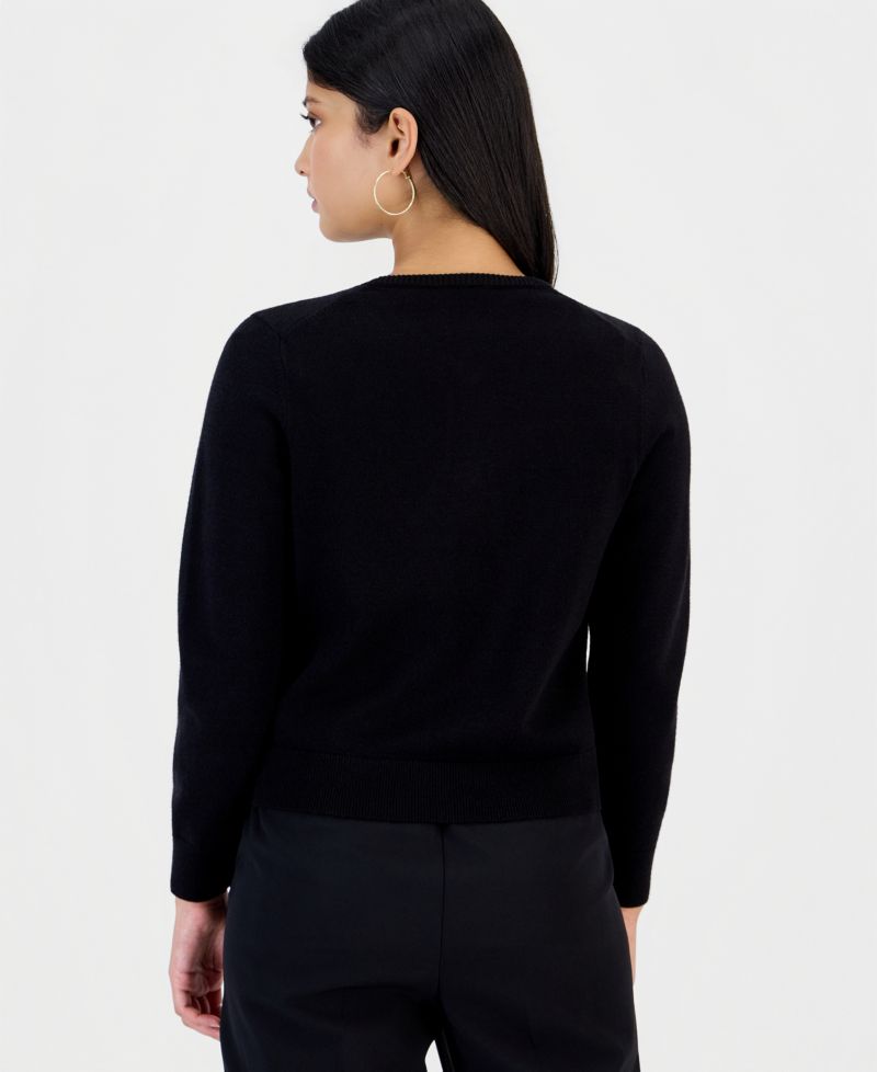 Petite Embellished Crewneck Cardigan