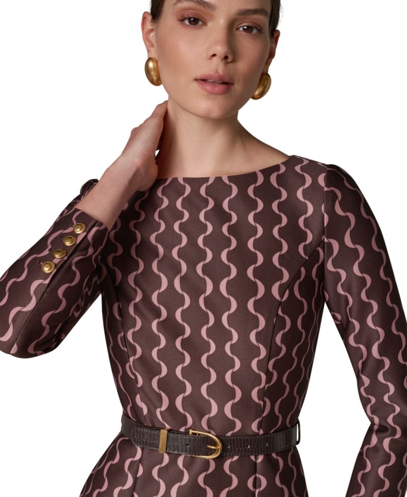 Women's Boat Neck Long-Sleeve Midi Dress