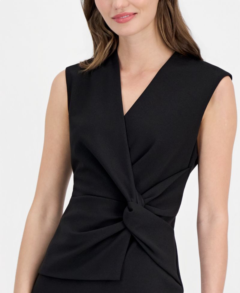 Women's Twist-Front-Overlay Scuba Sheath Dress