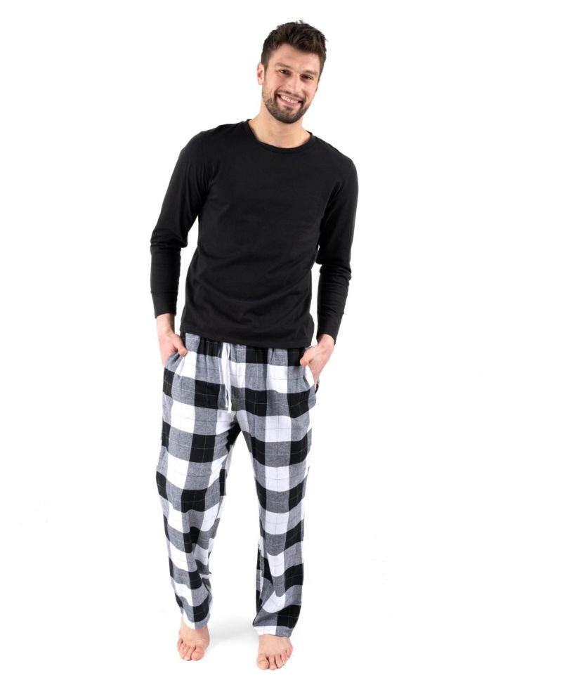 Men's 2-pieces Cotton Top and Flannel Pants Pajama Set
