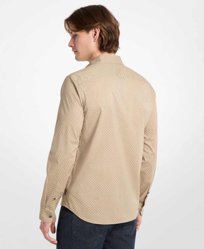 Men's Polka Dot Cotton Long-Sleeve Shirt