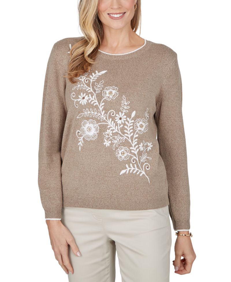 Petite Long-Sleeve Floral Sweater