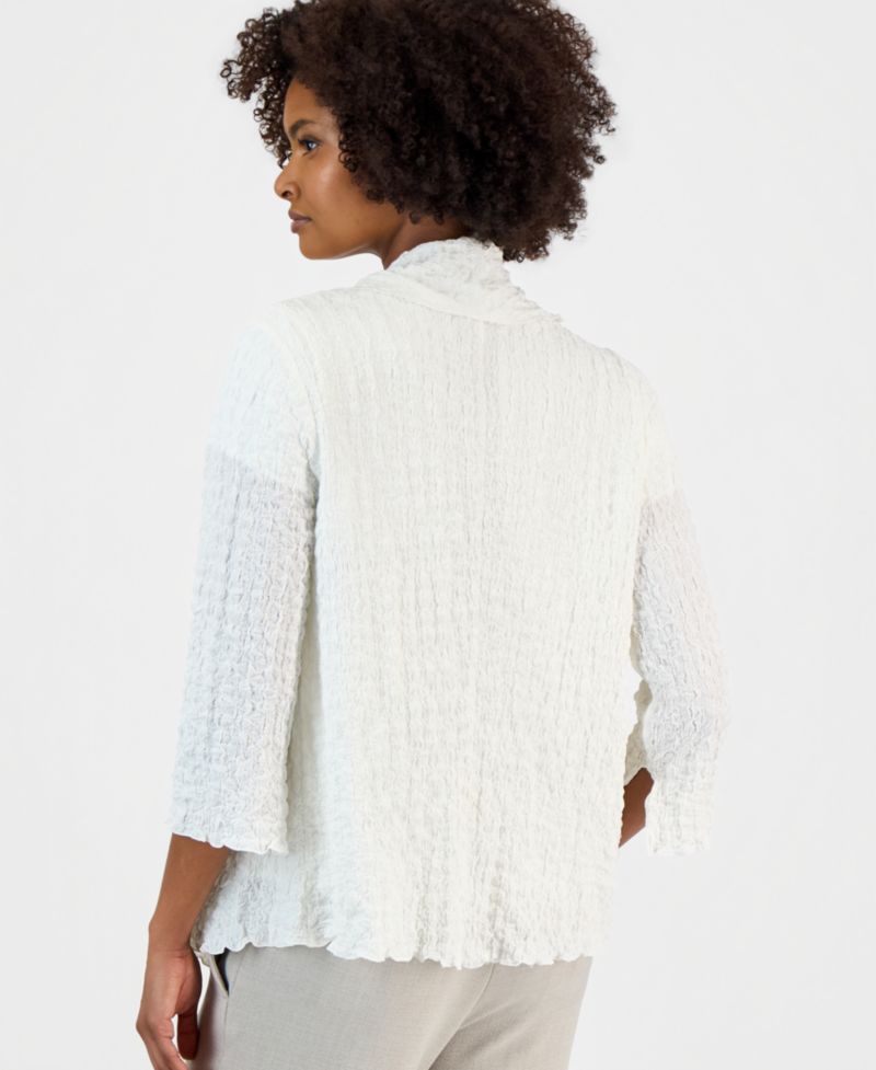 Women's 3/4-Sleeve Crinkle Knit Open-Front Jacket