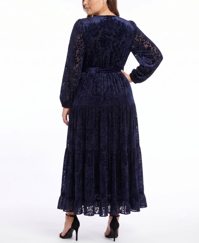 Plus Size Floral Burnout Velvet Midi Dress