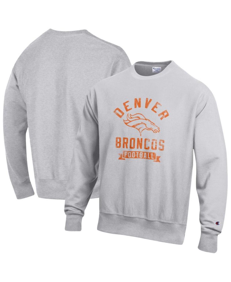 Men's Heather Gray Denver Broncos Reverse Weave Fleece Pullover Sweatshirt