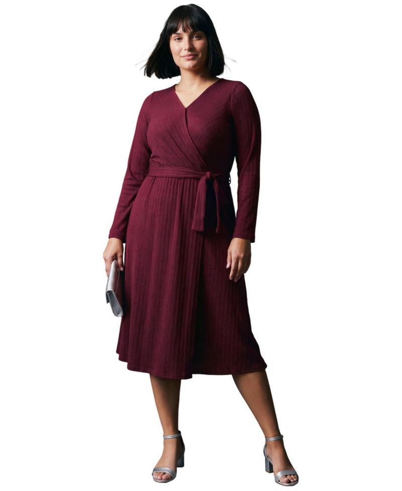 Plus Size Rosalind Faux-Wrap V-Neck Long-Sleeve Dress