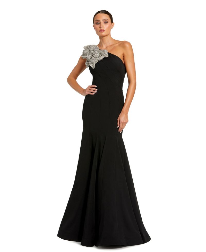 Women's Crepe One Shoulder Gown With Flower