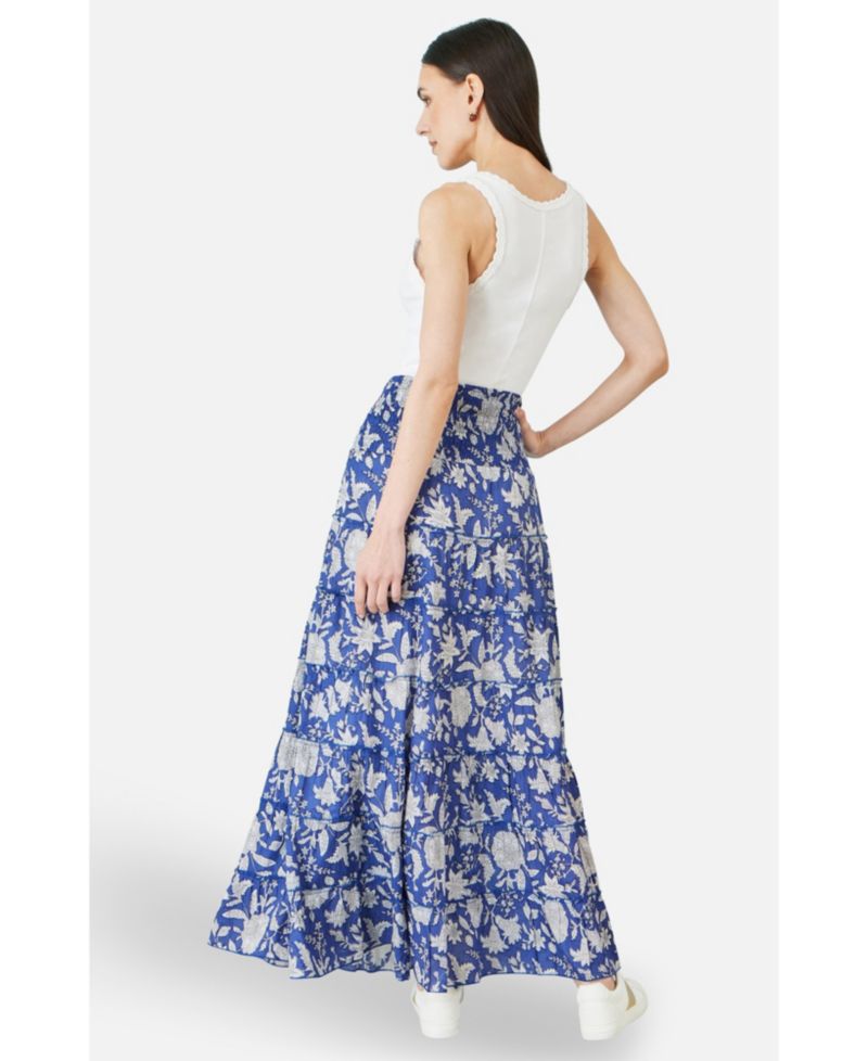 Women's Floral Cotton Tiered Maxi Skirt