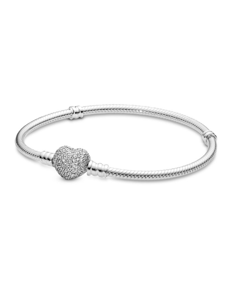 Moments Cubic Zirconia Pave Heart Clasp Snake Chain Bracelet