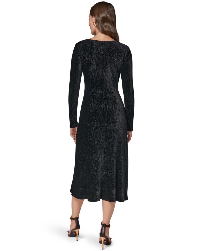 Women's Cowl-Neck Long-Sleeve Velvet A-Line Dress