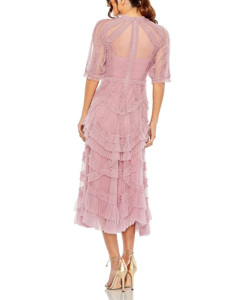 Women's High Neck Puff Sleeve Ruffle Tiered Dress