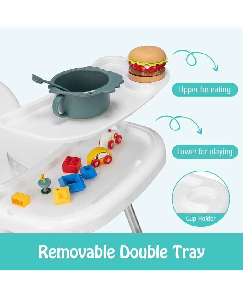 Multi-Stage Baby High Chair with Removable Double Tray for Infants and Toddlers