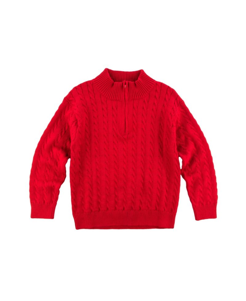 Boys' 4-20 Cable-Knit Mock Neck Front Zipper Sweater