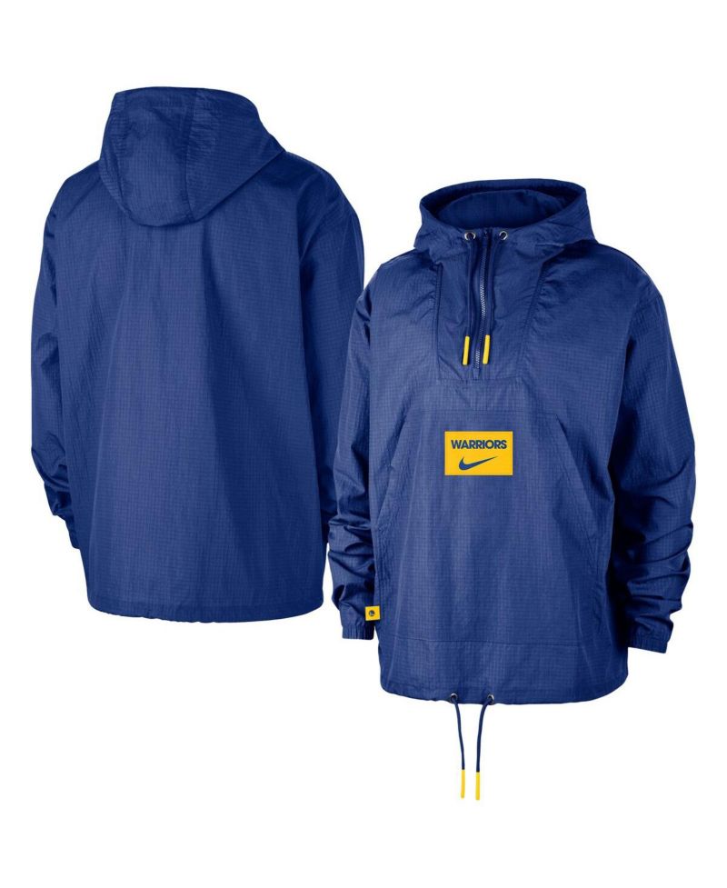 Men's Royal Golden State Warriors Courtside Premium Club Anorak Quarter-Zip Pullover Hoodie