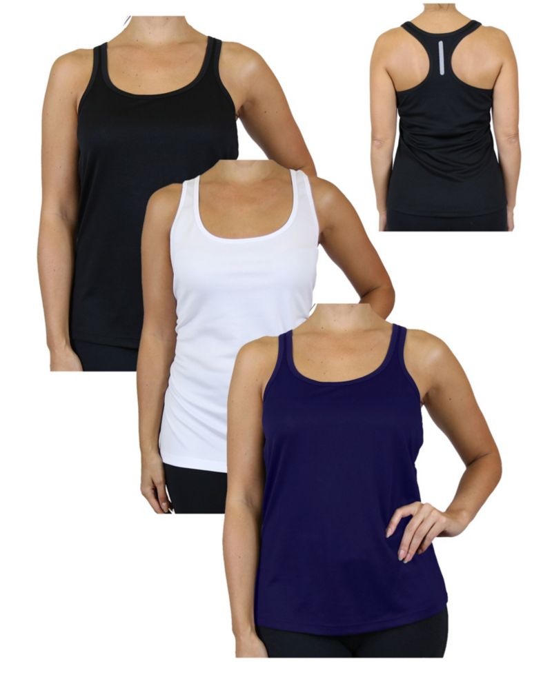 Women's Moisture Wicking Racerback Tanks, Pack of 3