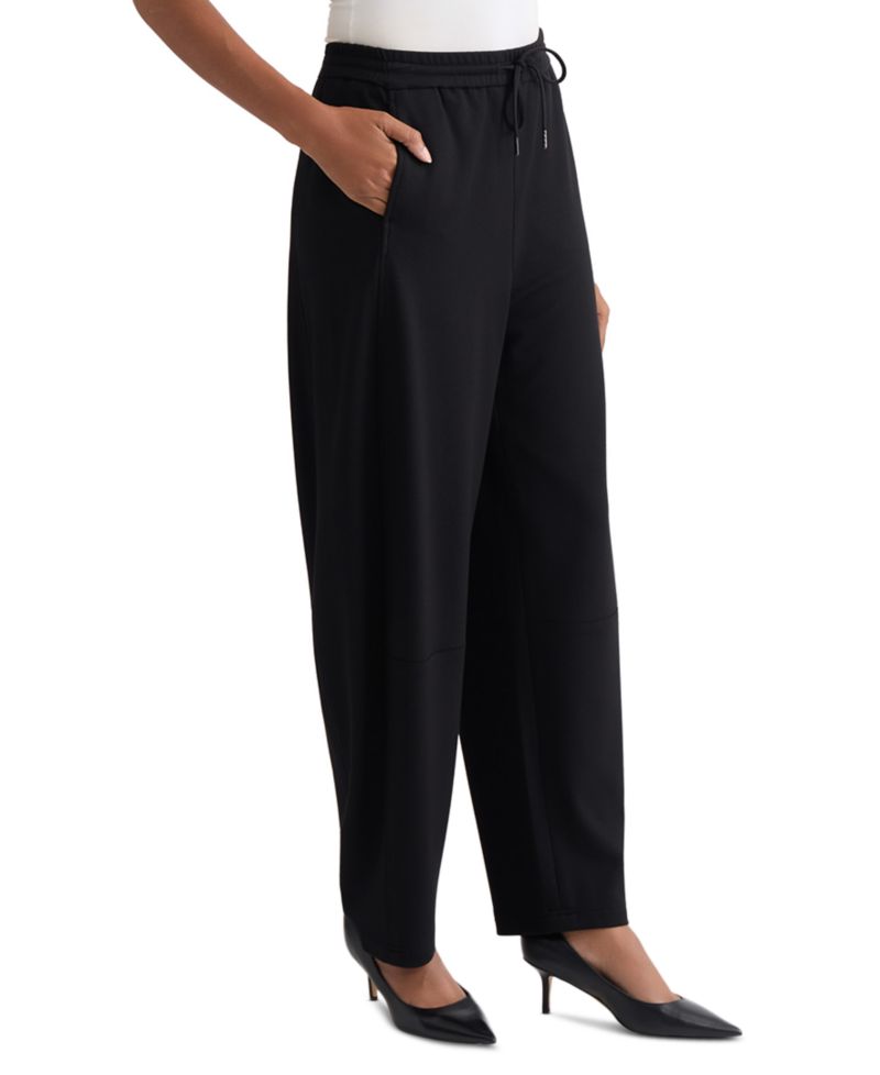 Petite Pull-On Barrel-Leg Mid-Rise Pants