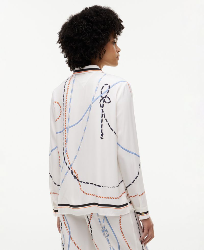 Women's Printed Collared Button-Front Shirt