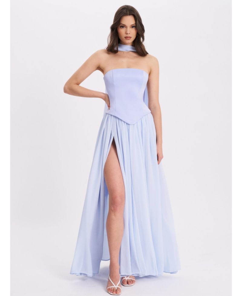 Women's Qianna Baby Blue Peplum Top Drop Waist Chiffon Gown