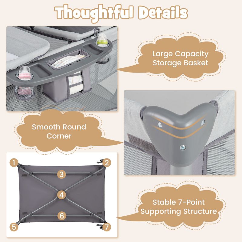 5 in 1 Baby Playard Nursery Center with Cradle Storage Basket