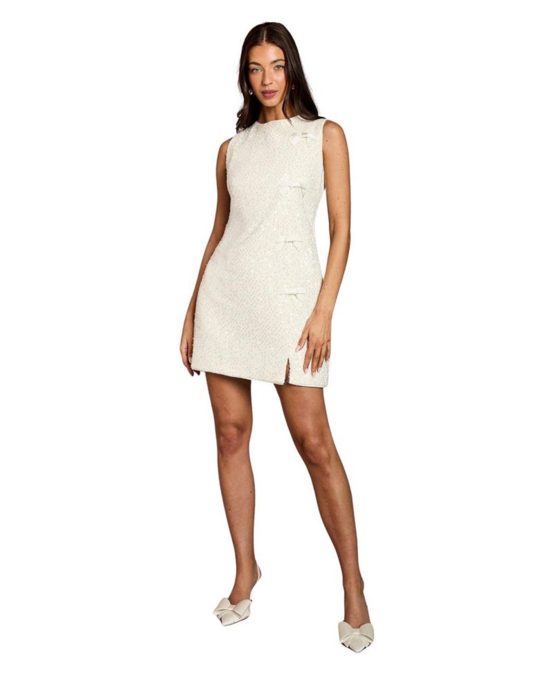 Women's Sequin Bow Detail Mini Shift Dress