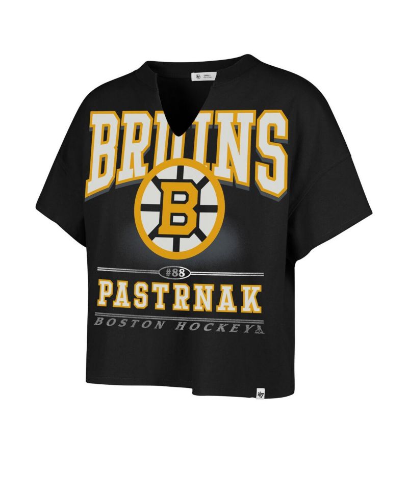 Women's David Pastrnak Black Boston Bruins Elation Name & Number Oversized Notch Neck T-Shirt