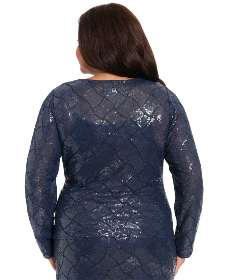 Plus Size Long-Sleeve Sequined Wrap Top