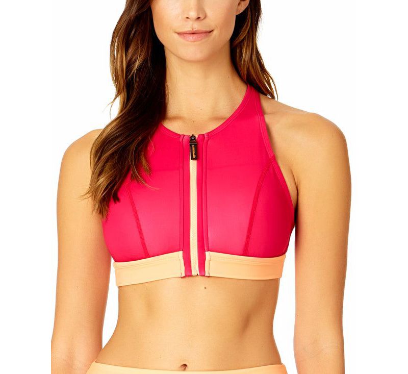 Women's Optical Illusion Zip Longline Bra Swim Top