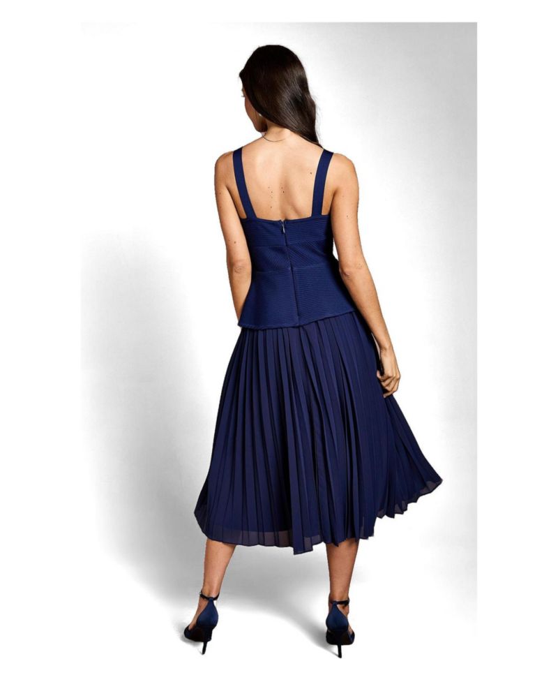 Women's Bandage Square Neck Pleated Midi Dress