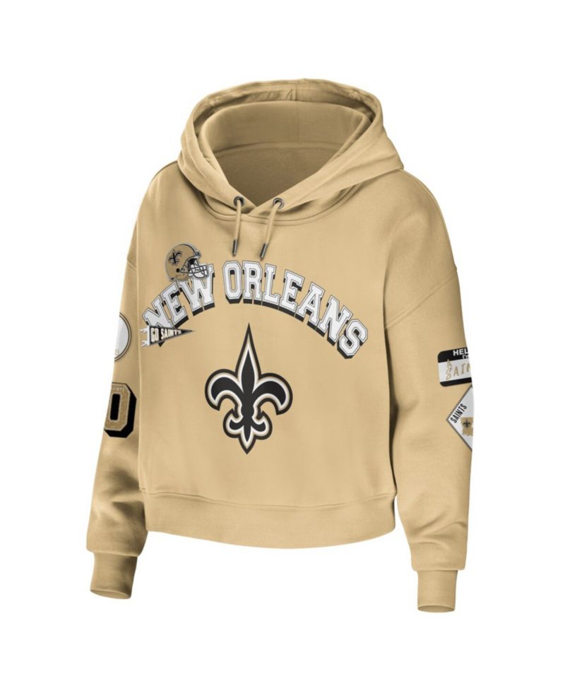 Women's Gold New Orleans Saints Plus Size Modest Cropped Pullover Hoodie