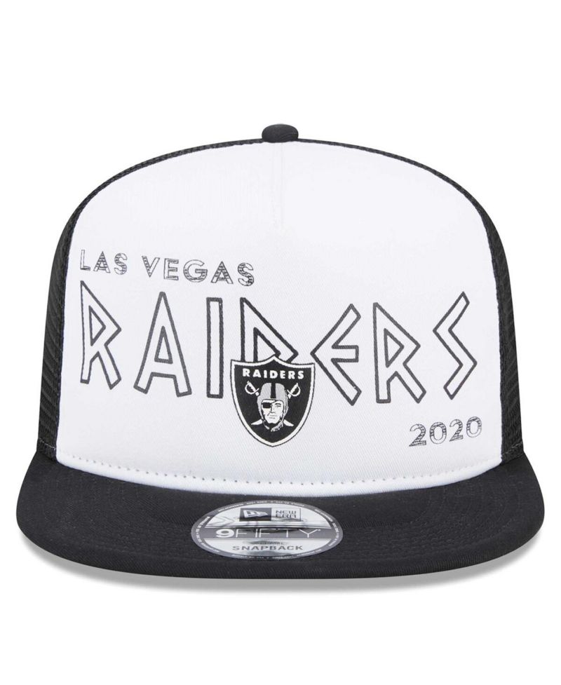 Men's White, Black Las Vegas Raiders Banger 9FIFTY Trucker Snapback Hat