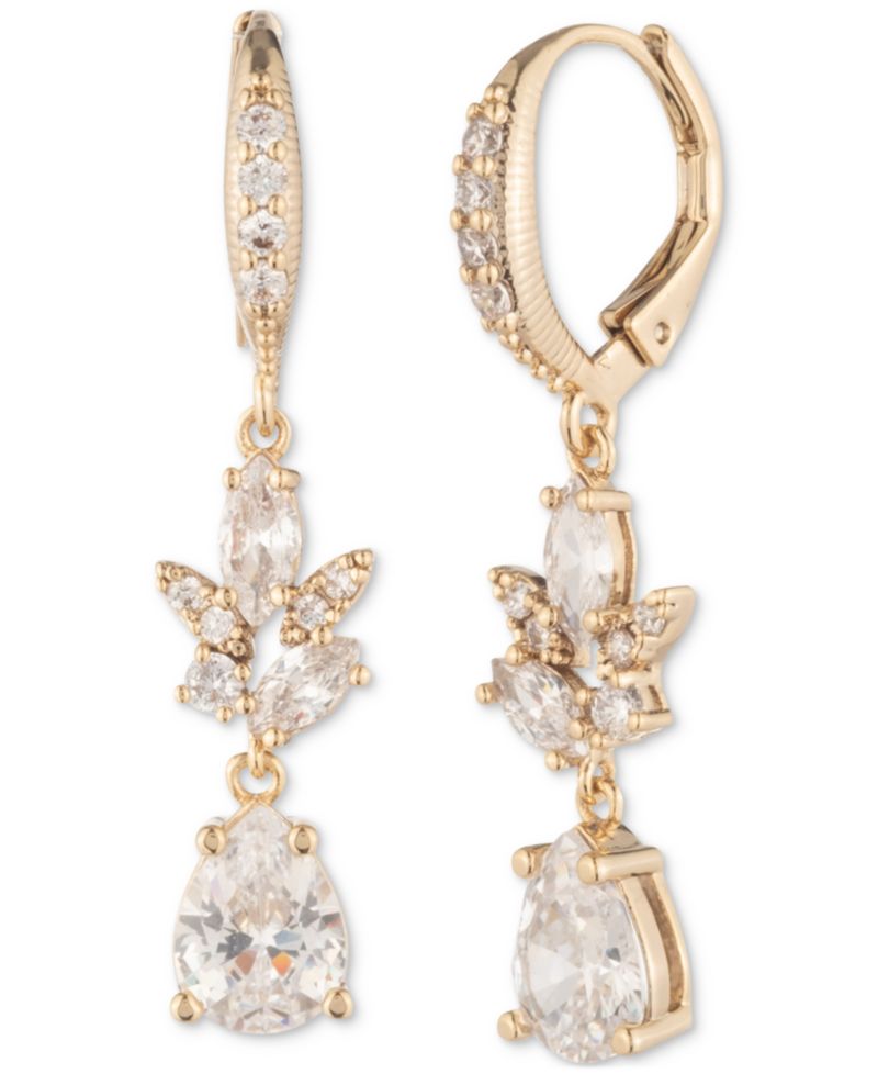 Gold-Tone Cubic Zirconia Double Drop Earrings