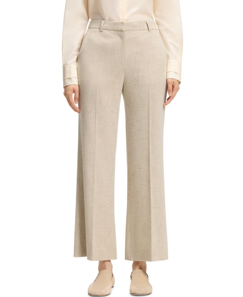 BOSS by Women's Talia-Crop Slub-Weave Cropped Flared-Fit Pants
