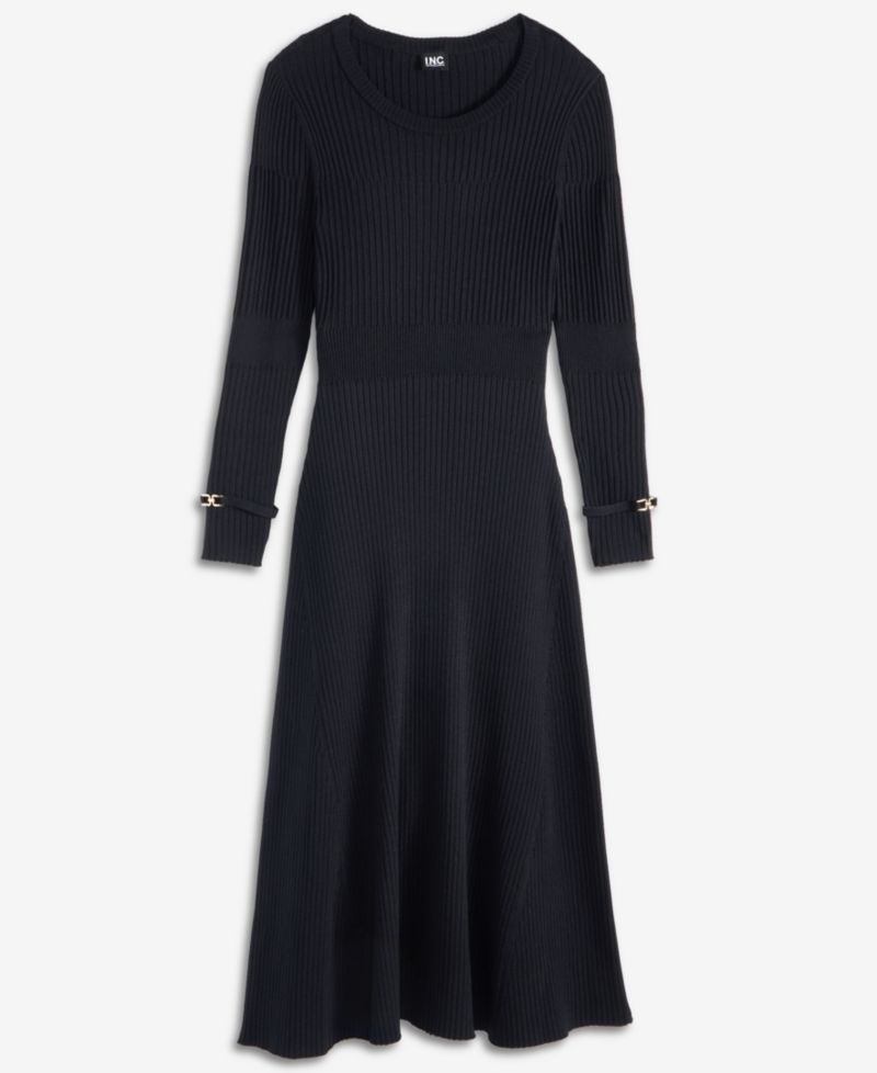 Women's Crewneck Ribbed Long-Sleeve Sweater Dress