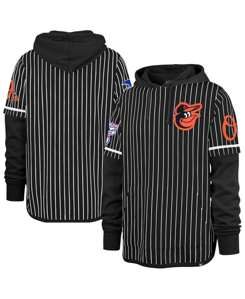 Men's Black Baltimore Orioles Pinstripe Double Header Pullover Hoodie