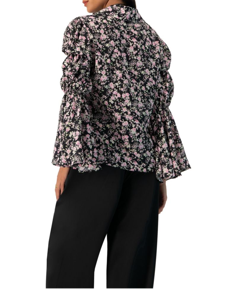 Women's Collared Long Sleeve Floral Print Blouse