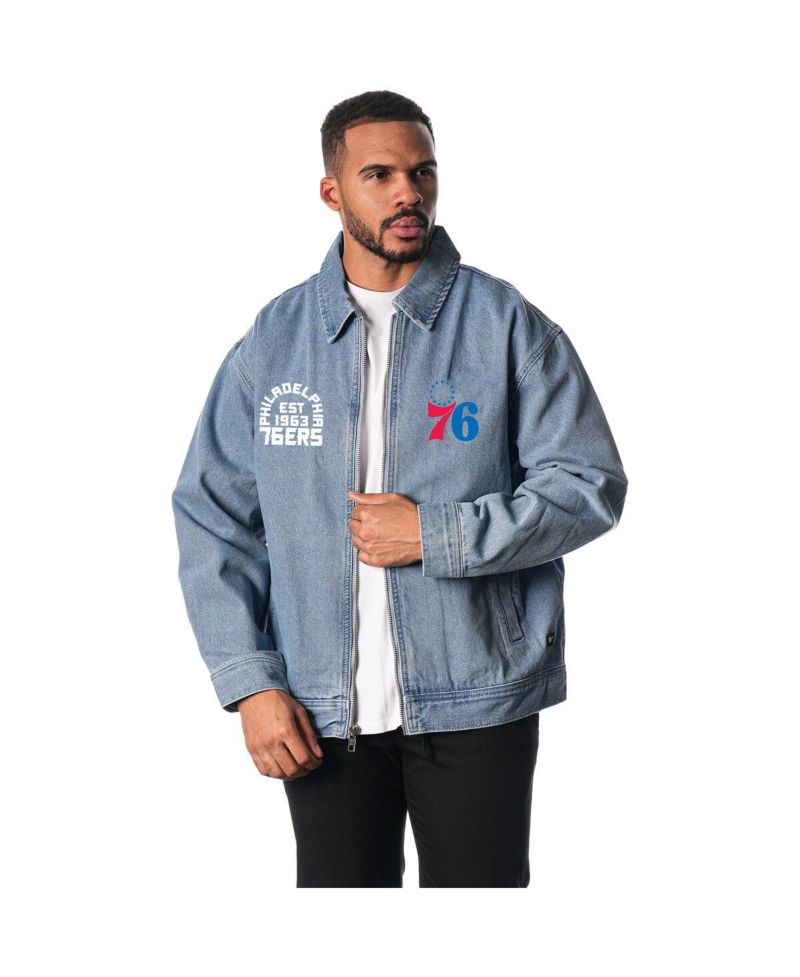 Men's and Women's Blue Philadelphia 76ers Coaches Full-Zip Denim Jacket