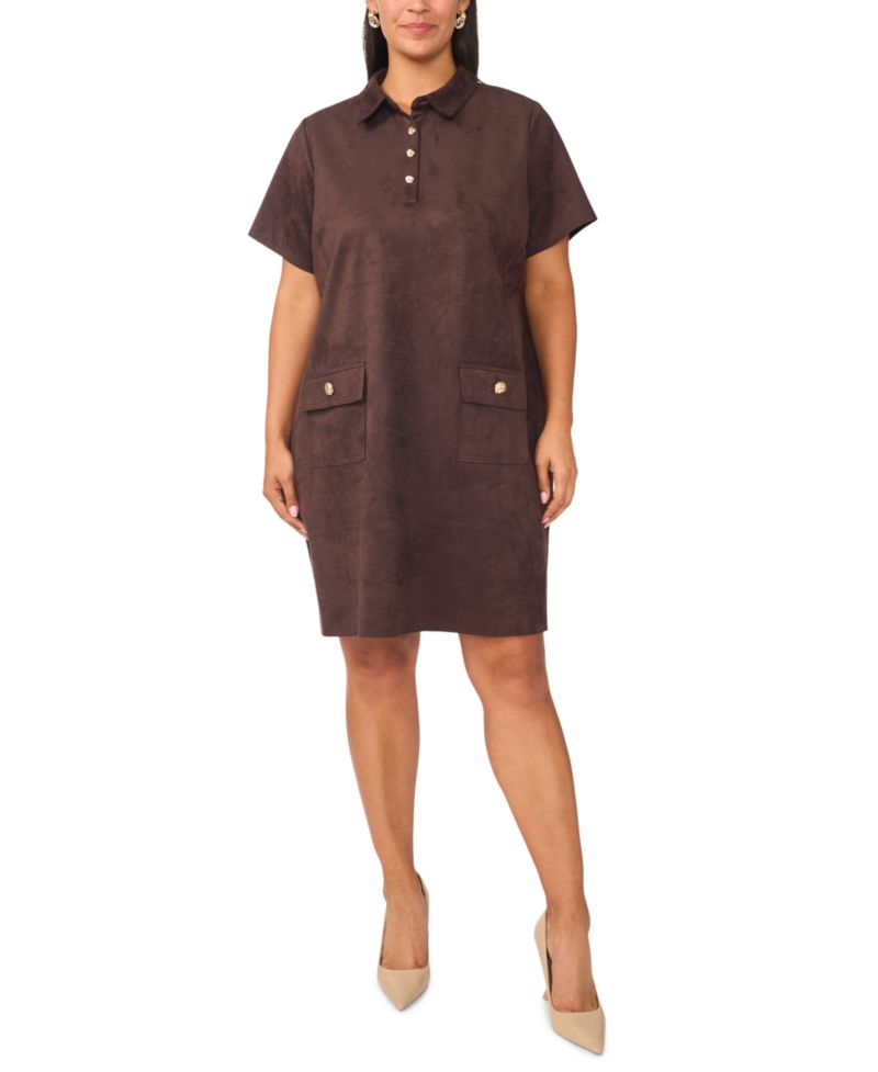 Plus Size Scuba Crepe Collared Shift Dress