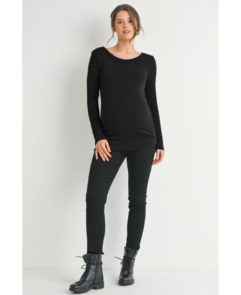 Maternity Scoop Neck Long Sleeve Ribbed Top