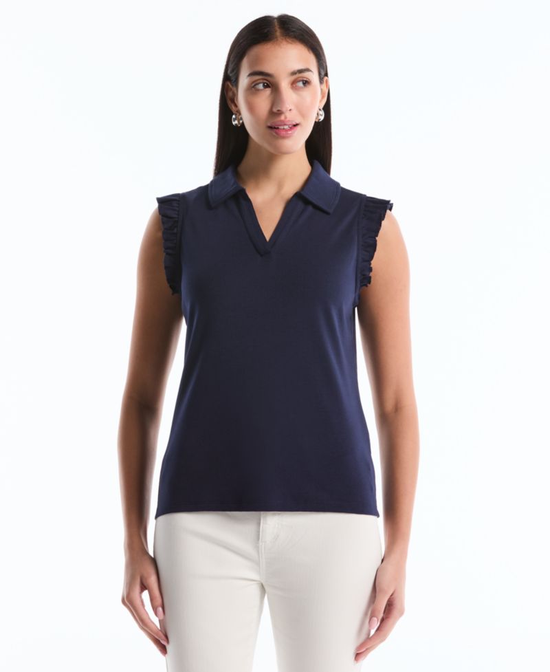 Petite Ruffle Sleeveless Polo Shirt