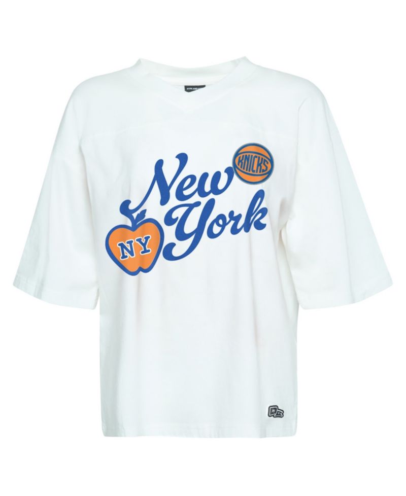 Women's White New York Knicks Oversized Football T-Shirt