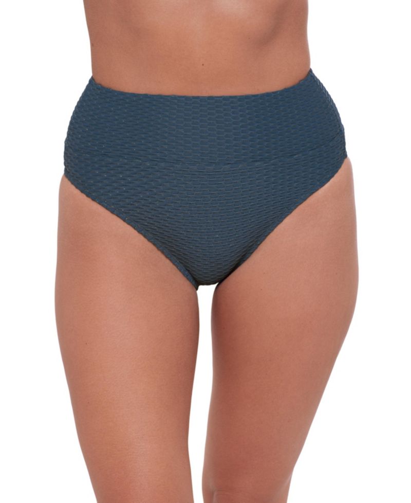 Women's Smoothing and Sculpting Ultra-Banded Grid Textured High-Waist Swimsuit Bikini Bottoms
