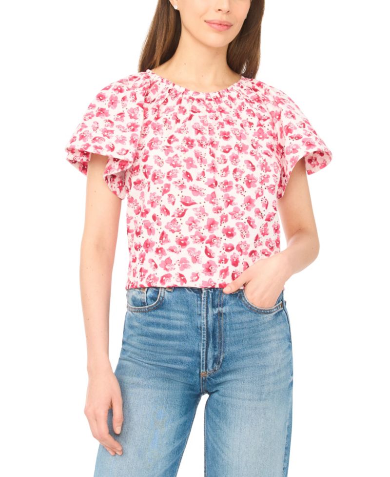 Women's Ruffle-Sleeve Crewneck Cotton Top