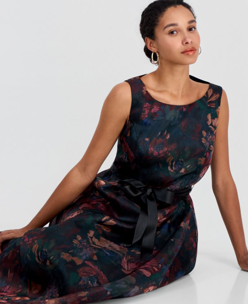 Women's Floral-Print A-Line Midi Organza Dress